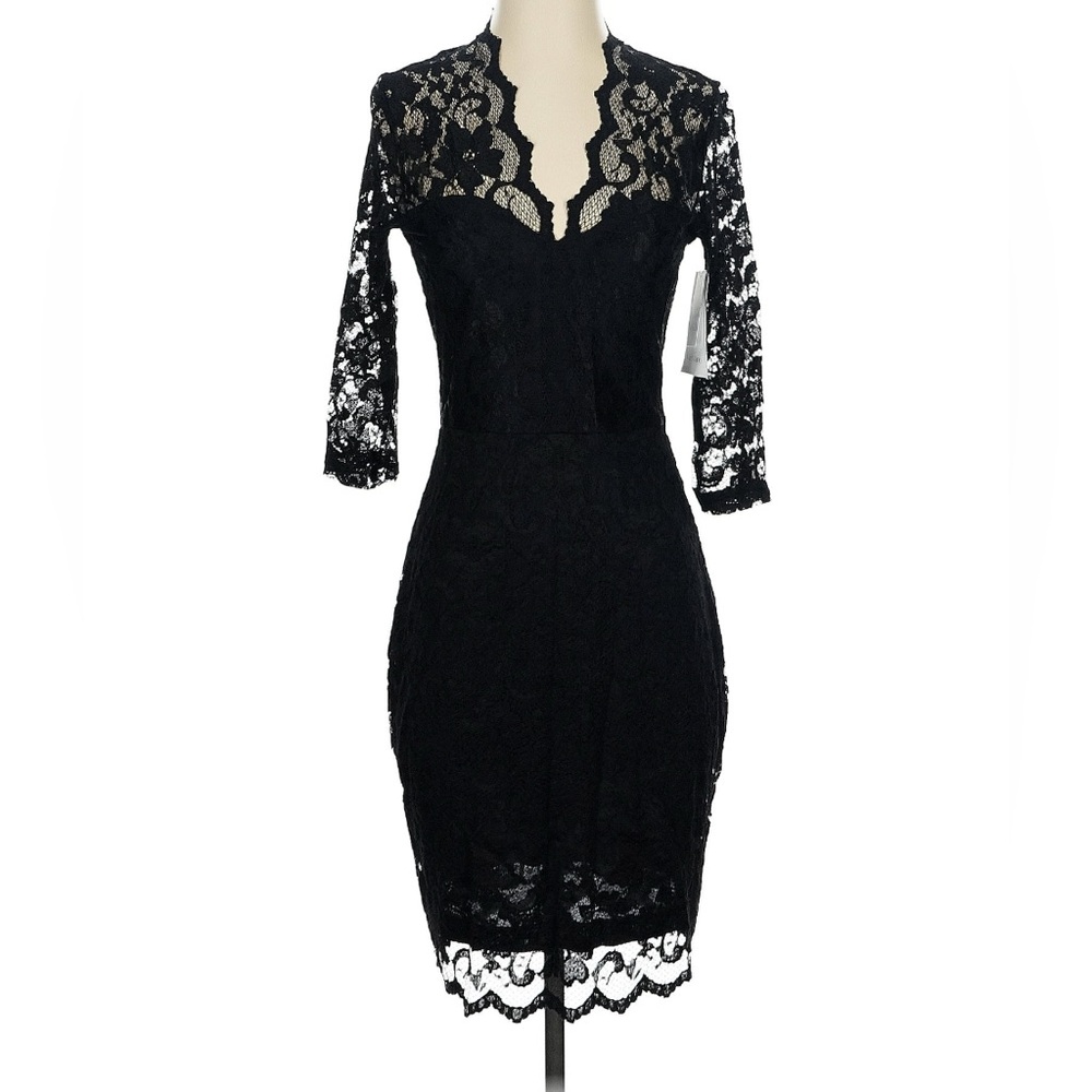 Karen Kane V-Neck Black Lace Body Con Cocktail Dress | XS | NWT!